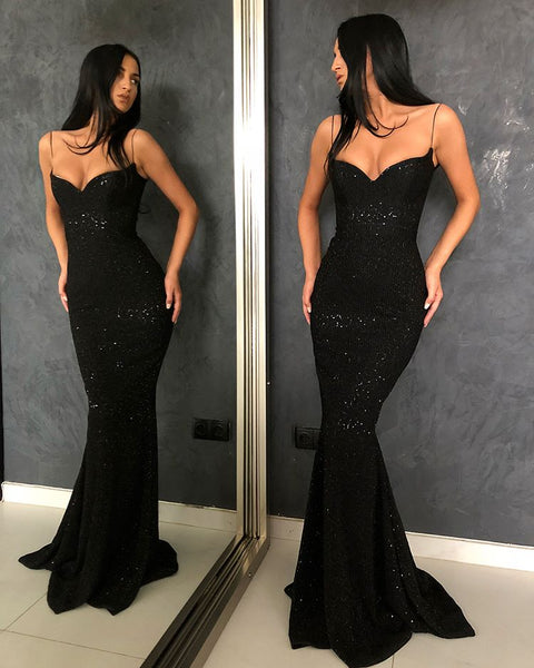 Sequins A-Line Spaghetti Straps V-Neck Evening Dress XK6142