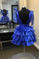 A Line Royal Blue Short Homecoming Dress With Ruffles