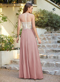 Elegant A-Line Floor-Length Chiffon Sleeveless Prom Dresses