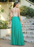 Elegant A-Line Floor-Length Chiffon Sleeveless Prom Dresses