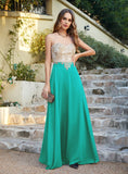 Elegant A-Line Floor-Length Chiffon Sleeveless Prom Dresses