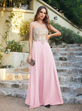 Elegant A-Line Floor-Length Chiffon Sleeveless Prom Dresses