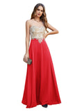 Elegant A-Line Floor-Length Chiffon Sleeveless Prom Dresses