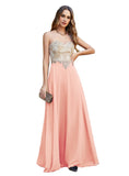 Elegant A-Line Floor-Length Chiffon Sleeveless Prom Dresses