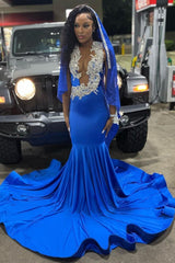 Royal Blue Deep V-neck Mermaid Court Train Long Prom Party Dresses