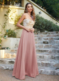 Elegant A-Line Floor-Length Chiffon Sleeveless Prom Dresses