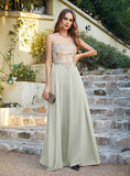 Elegant A-Line Floor-Length Chiffon Sleeveless Prom Dresses