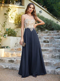 Elegant A-Line Floor-Length Chiffon Sleeveless Prom Dresses