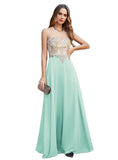 Elegant A-Line Floor-Length Chiffon Sleeveless Prom Dresses