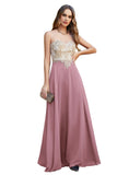 Elegant A-Line Floor-Length Chiffon Sleeveless Prom Dresses