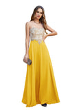 Elegant A-Line Floor-Length Chiffon Sleeveless Prom Dresses