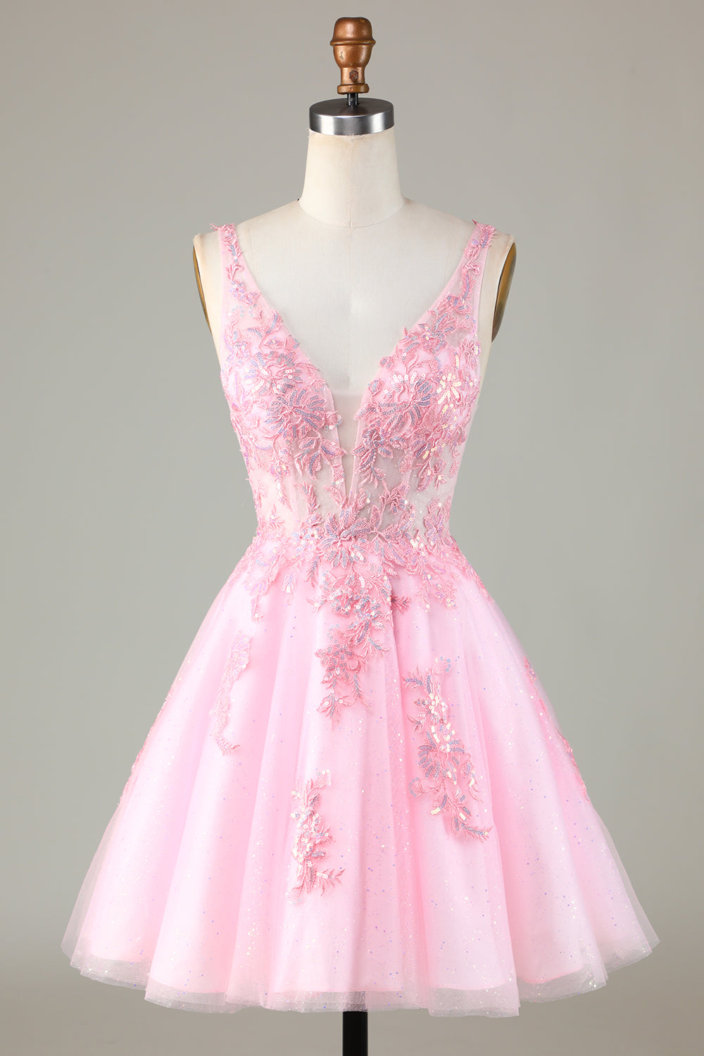 Pink Glitter Cute Homecoming Dress with Appliques