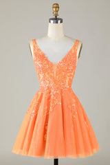 Sparkly Orange A Line Glitter Homecoming Dress with Sequins