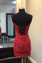 Glitter Red Corset Tight Short Homecoming Dress with Appliques