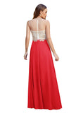 Elegant A-Line Floor-Length Chiffon Sleeveless Prom Dresses