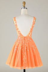 Sparkly Orange A Line Glitter Homecoming Dress with Sequins