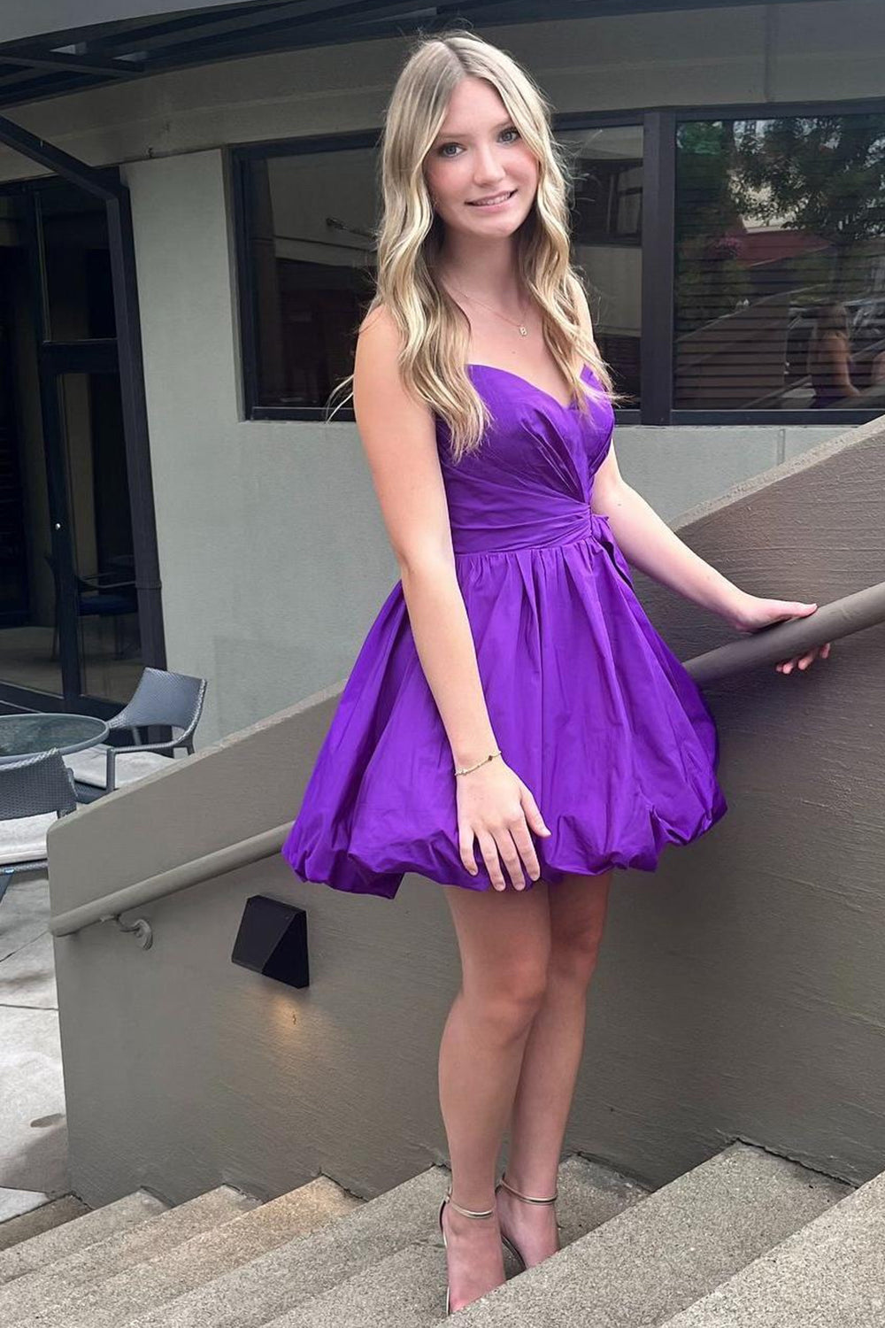 Purple A-Line Strapless Ruched Short Homecoming Dress