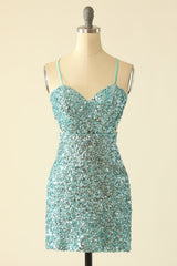 Green Open Back Sequin Glitter Homecoming Dress