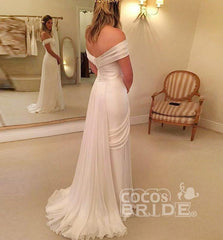 A-Line Off-the-Shoulder Wedding Dress Chiffon Long Beach Bridal Gowns On Sale