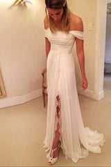 A-Line Off-the-Shoulder Wedding Dress Chiffon Long Beach Bridal Gowns On Sale