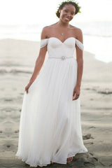 A-Line Ruffles Off the Shoulder Bridal New Arrival Chiffon Summer Beach Wedding Dress