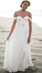 A-Line Ruffles Off the Shoulder Bridal New Arrival Chiffon Summer Beach Wedding Dress