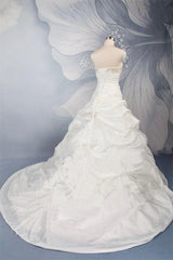 A-Line Wedding Dresses with Gold Appliques Strapless Bridal Gowns with Ruffles