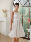 Vintage A-Line Tulle Polyester Scoop Sleeveless Off White Prom Dress With Sequined