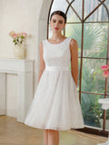 Vintage A-Line Tulle Polyester Scoop Sleeveless Off White Prom Dress With Sequined