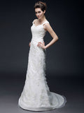 Affordable Mermaid Off Shoulder Wedding Dress Organza Short Sleeve Bridal Gowns with Sweep Train