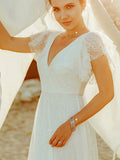 Affordable Sleeveless V Neck Chiffon Lace Zipper Wedding Dresses