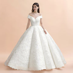 Affordable Straps White Tulle Wedding Dress | Appliques Lace A-line Bridal Gowns