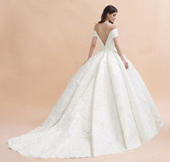 Affordable Straps White Tulle Wedding Dress | Appliques Lace A-line Bridal Gowns