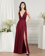 Affordable V-Neck Straps Chiffon Bridesmaid Dresses