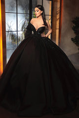 Alluring Ball Gown One-Sleeve Black Taffeta Lace Prom Dress Online