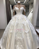 Amazing Appliques Satin Ball-Gown Off-the-shoulder Feathers Wedding Dresses