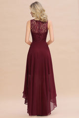 Amazing Burgundy Hi-Lo Evening Party Dress Sleeveless Lace Bridesmaid Dress