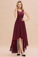 Amazing Burgundy Hi-Lo Evening Party Dress Sleeveless Lace Bridesmaid Dress