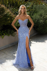 Amazing Long Sweetheart Sleeveless Split Front Mermaid Evening Prom Dresses With Beading