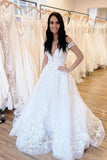 Amazing Off-the-Shoulder Sweetheart A-Line Tulle Appliques Lace Wedding Dress