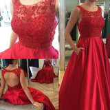 Applique Elegant Ruby Open-Back Long A-Line Sleeveless Prom Dresses