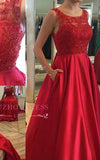 Applique Elegant Ruby Open-Back Long A-Line Sleeveless Prom Dresses