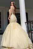 Appliques Lace Square Neckline Spaghetti Straps Sleeveless Floor-length Mermaid Prom Dresses