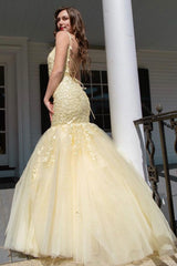 Appliques Lace Square Neckline Spaghetti Straps Sleeveless Floor-length Mermaid Prom Dresses