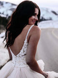 Appliques V-neck Spaghetti-Straps Attractive A-line Lace Wedding Dresses