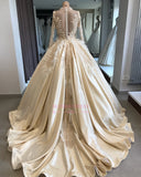 Attractive High-Neck Feathers Appliques Ball-Gown Long-Sleeves Wedding Dresses