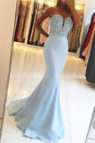 Baby Blue Mermaid Open Back Prom Dresses Sexy Beads Sequins Formal Evening Dresses BA7755