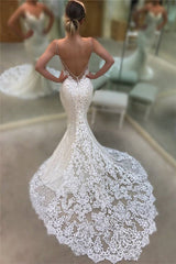 Backless Mermaid Lace Wedding Dresses Spaghetti Straps Sequins Sexy Bridal Gowns