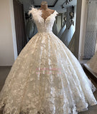 Ball-Gown Feathers Appliques Alluring V-neck Wedding Dresses