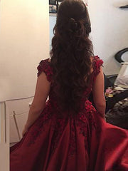 Ball Gown Sleeveless Off-the-Shoulder Applique Satin Floor-Length Prom Dresses